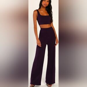 Lulu's Only Tonight Dark Purple 2 Piece Wide-leg Jumpsuit